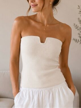 H&M Cream Off-Shoulder Knit Tube Top